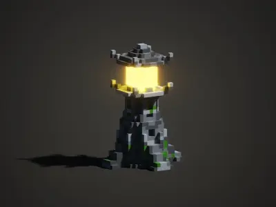 Stone Lamp Voxel Art 3D model