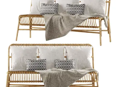 Valerie vintage rattan three-seater sofa  3D model