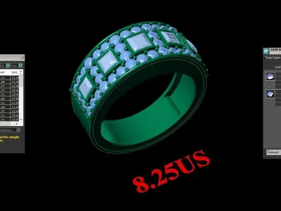 Light Gold Diamond Men Ring 2MR086 3D model