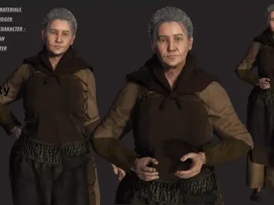 AAA 3D FANTASY MEDIEVAL - OLD WOMAN 01 REALISTIC CHARACTER Low-poly 3D model