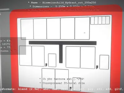 Hinweisschild Hydrant rot 200x250mm Low-poly 3D model