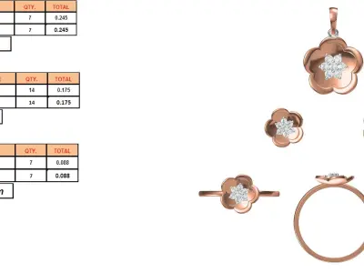 Light Minimalist Diamond Ring Earrings Pendant Set 3D print model