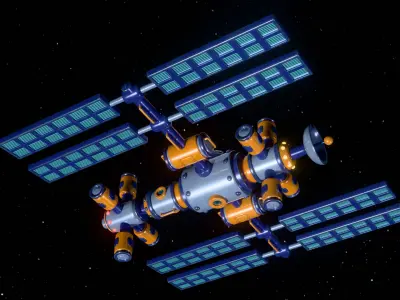 Stylized cartoon space orbital station 3D model