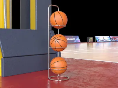 Basketball Court Set with Hoop Floor Timers LED Screens Low-poly 3D model