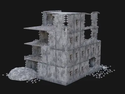 BUILDING POSTAPO POST APO DESTROYED ARCHITECTURE OLD RUIN CITY Low-poly 3D model