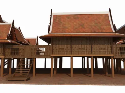 Wood home design as Thai Traditional house  Asian tropical style 3D model