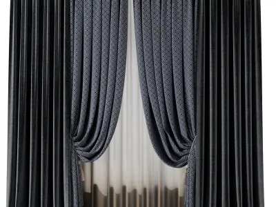 Classic patterned and silk curtains 001 Low-poly 3D model