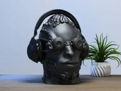 Robot human head Headphone Stand  Cyborg Headset Stand  3D print model