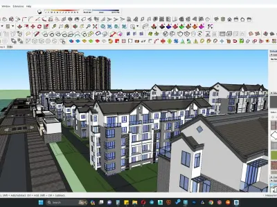Apartment building cluster along row houses 3D model