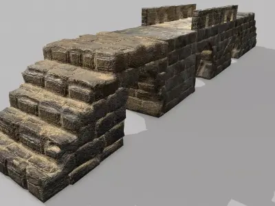 Stair Set of stone steps Low-poly 3D model