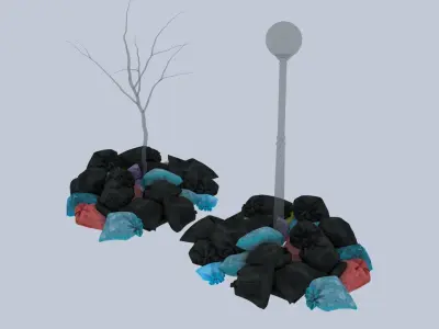 Garbage Bags Pile Around streetlight 3D model