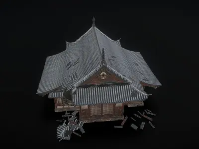 Ancient wooden house  Low-poly 3D model
