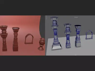Architecture 3D Pack  Ornate Columns  Archway  Vase Low-Poly Low-poly 3D model
