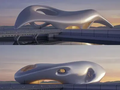 Futuristic building collection 4x 9 3D Model Pack