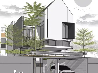 3D Model Modern Minimalist 2 Story House in Contemporary Style 3D model