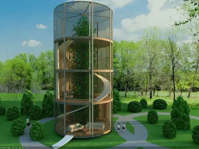 Glass lounge Low-poly 3D model