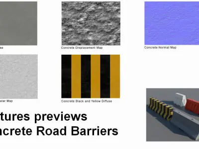 Concrete and Plastic Jersey Traffic Barriers collection Low-poly 3D model