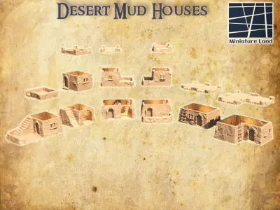 Desert Mud Houses Tabletop Terrain 28 MM  3D print model