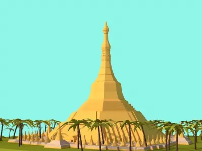 Cartoon Lowpoly Shweadagon Pagoda Low-poly 3D model
