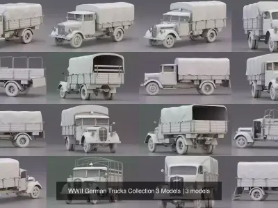 WWII German Trucks Collection 3 Models 3D Model Pack