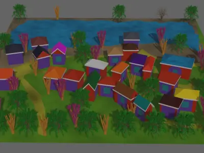 village secomber Low-poly 3D model