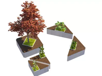 Modular Triangular Bench Planter 3D Model Low-poly 3D model
