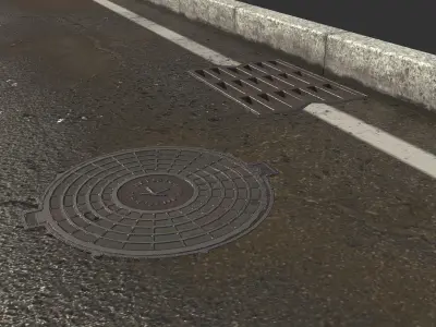 Asphalt with puddles Low-poly 3D model