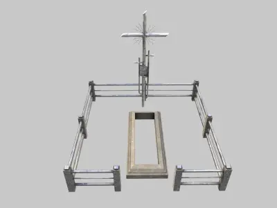 Fenced Grave With Silver Cross Low-poly 3D model
