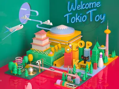 Christmas scene Cartoon city micro city scene 3D model