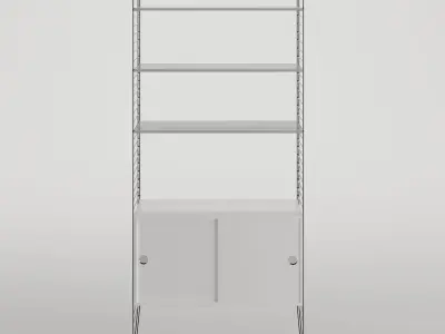 String shelving system with 2 sliding cabinet doors 3D model