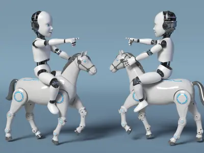  Humanoid Cyborg Child Riding Robotic Horse 