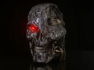 Robot Head Damaged Low-poly 3D model