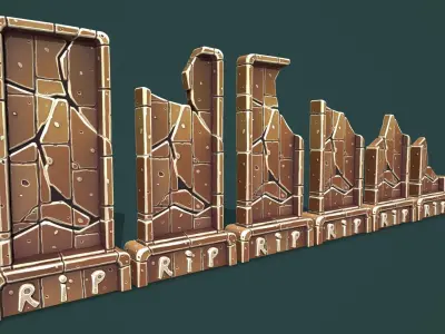 Fantasy gravestone rectangular Low-poly 3D model