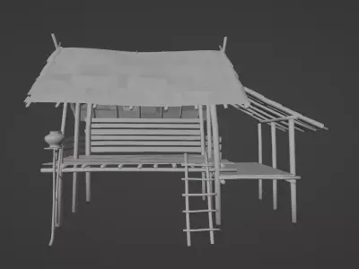 Hut in the rice field Low-poly 3D model