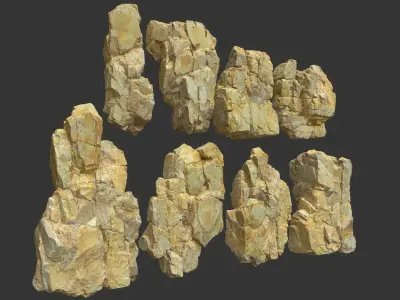 High poly Yellow Modular Rock 230706 3D model