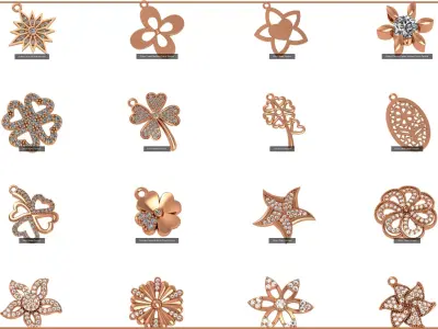 19 Flower Charm Pendant Necklace  3D Model Pack