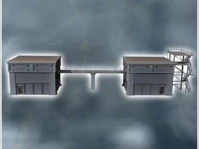 Double industrial buildings with central walkway and external st 3D print model