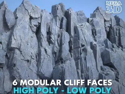 6 Modular Cliff Faces - 240915 Low-poly 3D model