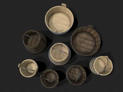 Bucket Pack Low poly 3D Models Low-poly 3D model