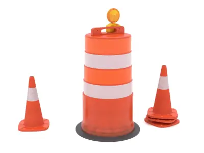 Traffic Barrel Barricade and Cone 3D model