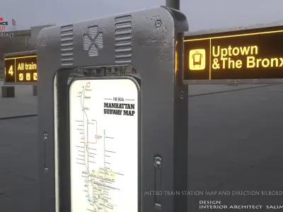 Subway Train Station Map and Direction sign billboard 3D model Low-poly 3D model