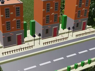 Low Poly Buildings city with houses on side of road Free 3D model