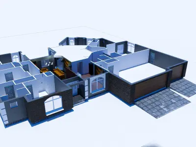 Modern House With Interior for Scenes and Animation Free low-poly 3D model