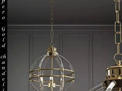 Impero chandelier with two gold balls hanging from ceiling 3D model