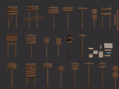 40 plus Ultimate Wooden Directional Sings Pack Game Ready Models Low-poly 3D model