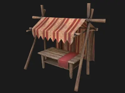 Market Stalls Red Tent Low-poly 3D model