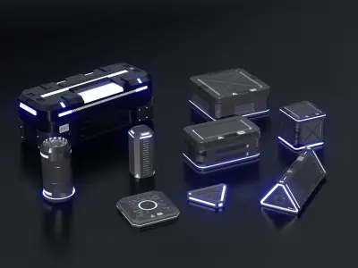 Sci-Fi Crates - Boxes Low-poly 3D model