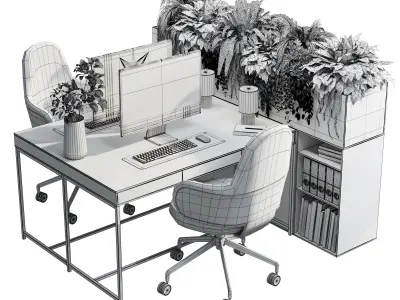 Manager Desk - Office Furniture - Plants Box Divider 16 Low-poly 3D model
