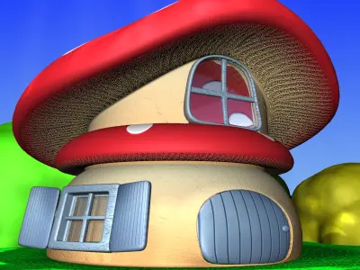 Cartoon Mushroom Village Low-poly 3D model