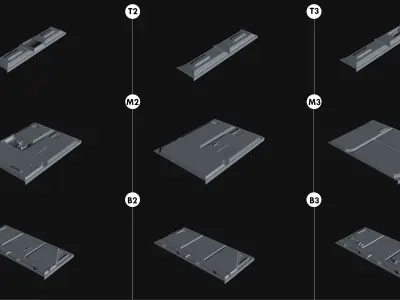 Sci-Fi Wall Panels Kit  - 21 Parts - Props 3D model